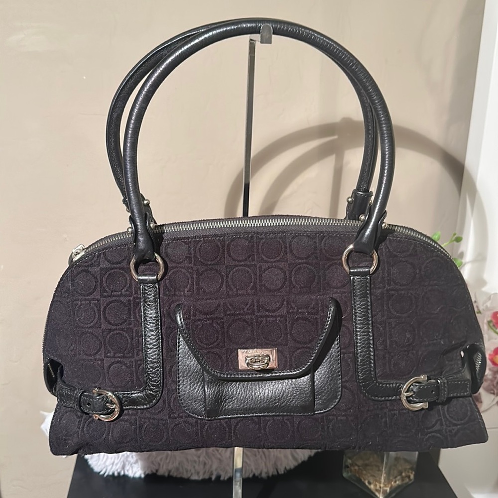 Salvatore Ferragamo black velvet shoulder bag